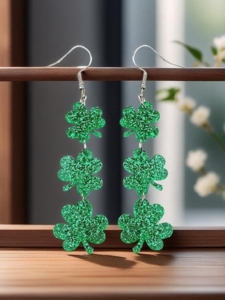 St. Patrick's Day Green Shamrocks Clover Earrings for Women,Good Luck Dangling Earrings,Irish St. Patrick's Day Decorations Accessories. - 4