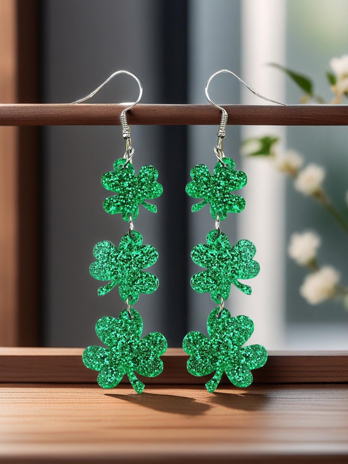 St. Patrick's Day Green Shamrocks Clover Earrings for Women,Good Luck Dangling Earrings,Irish St. Patrick's Day Decorations Accessories. - 4