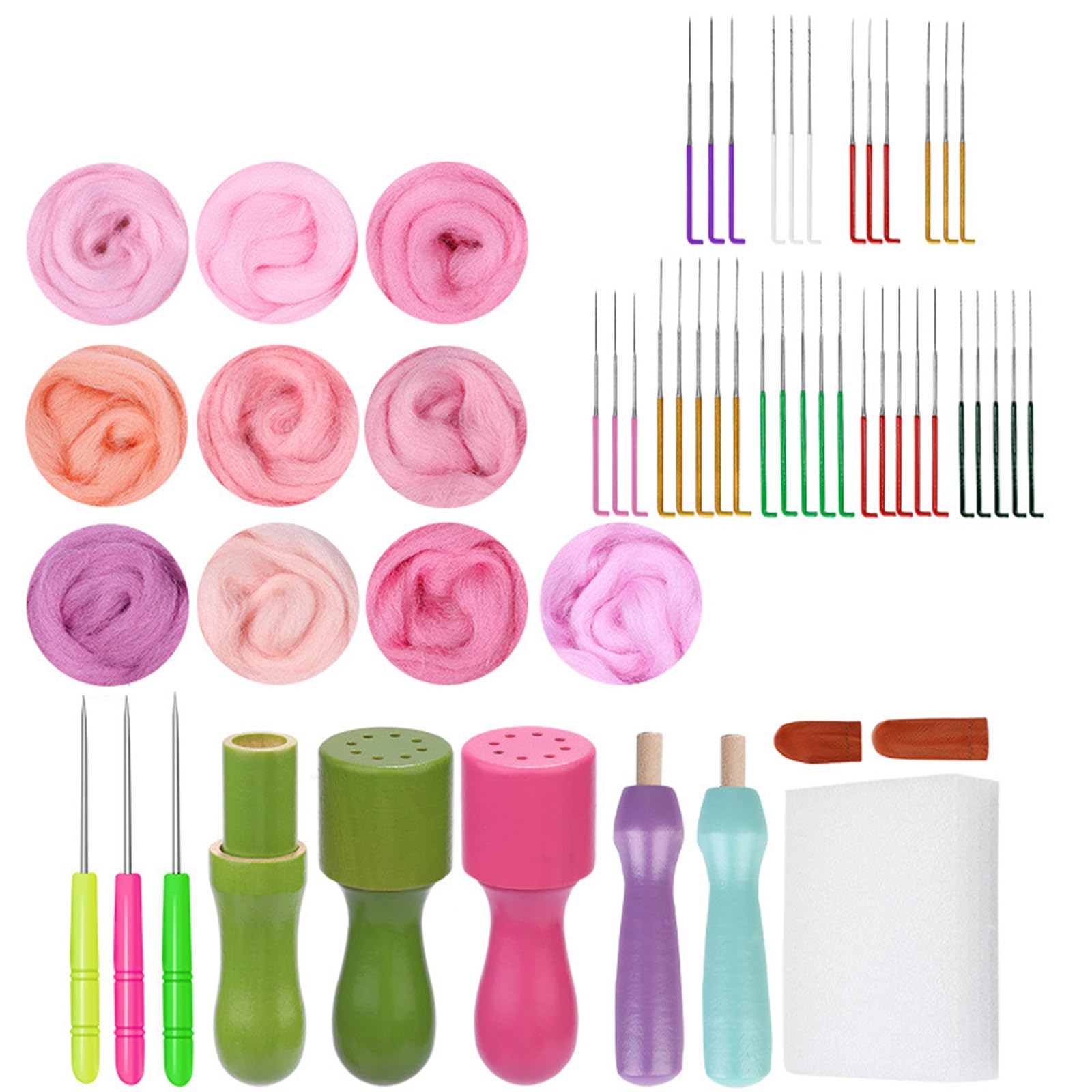Msioytog 7/9 / 10 Color Craft Wool Felted Set Needle Felting Set with Felting Needle Wool Roving Finger Cots Wood Handle for Craft Felt