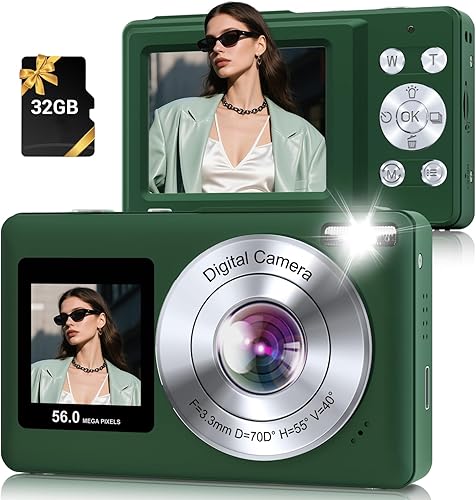 Miniatura 13 de Cámara digital, cámara selfie de doble pantalla de 56MP 2.7K con zoom de 16X, 20 filtros y antivibración, cámaras digitales portátiles de apuntar y