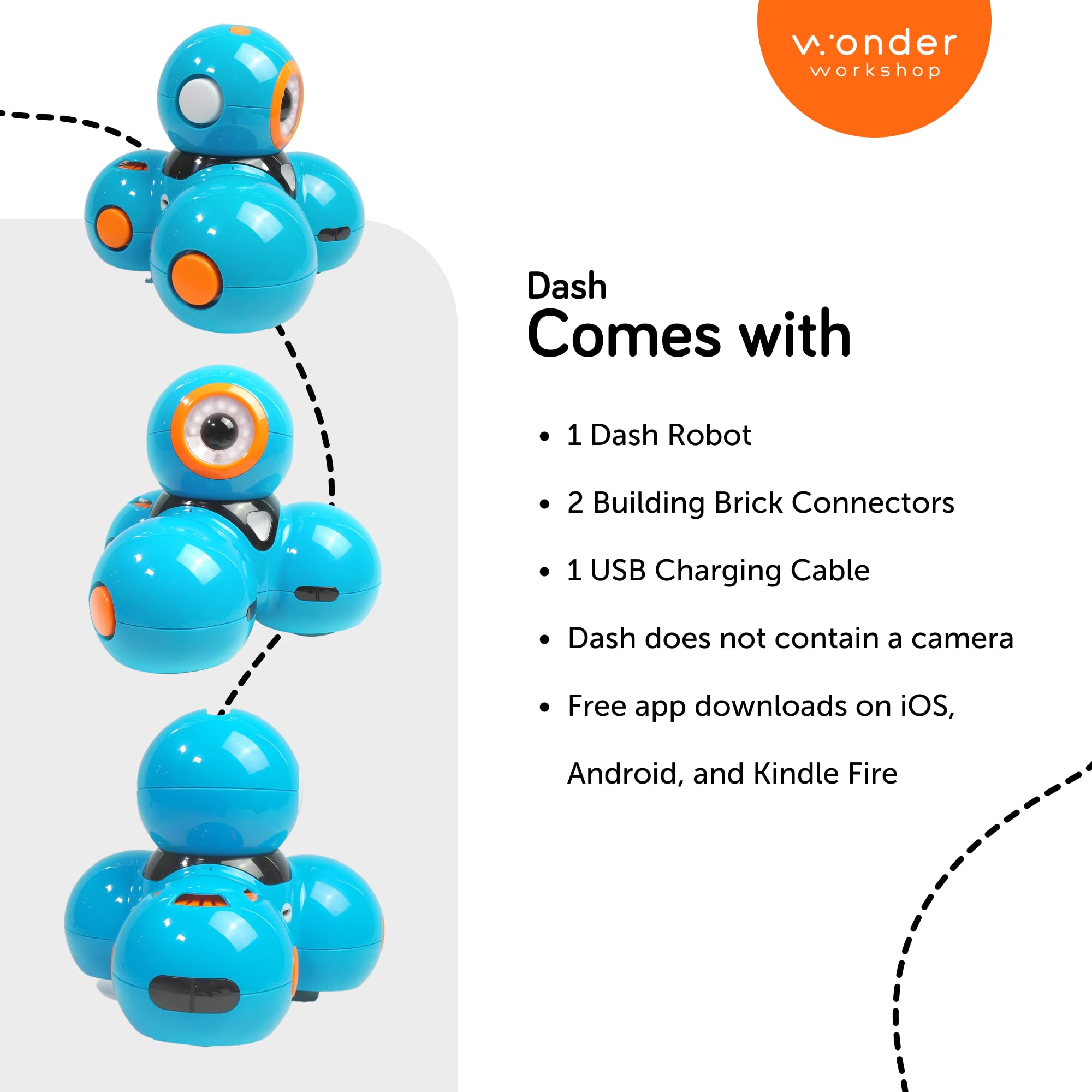 Dash Robot di Wonder Workshop in Inglese - Robot Giocattolo Interattivo per Imparare a Programmare Divertendosi Idee Regalo per Bambini, Blu
