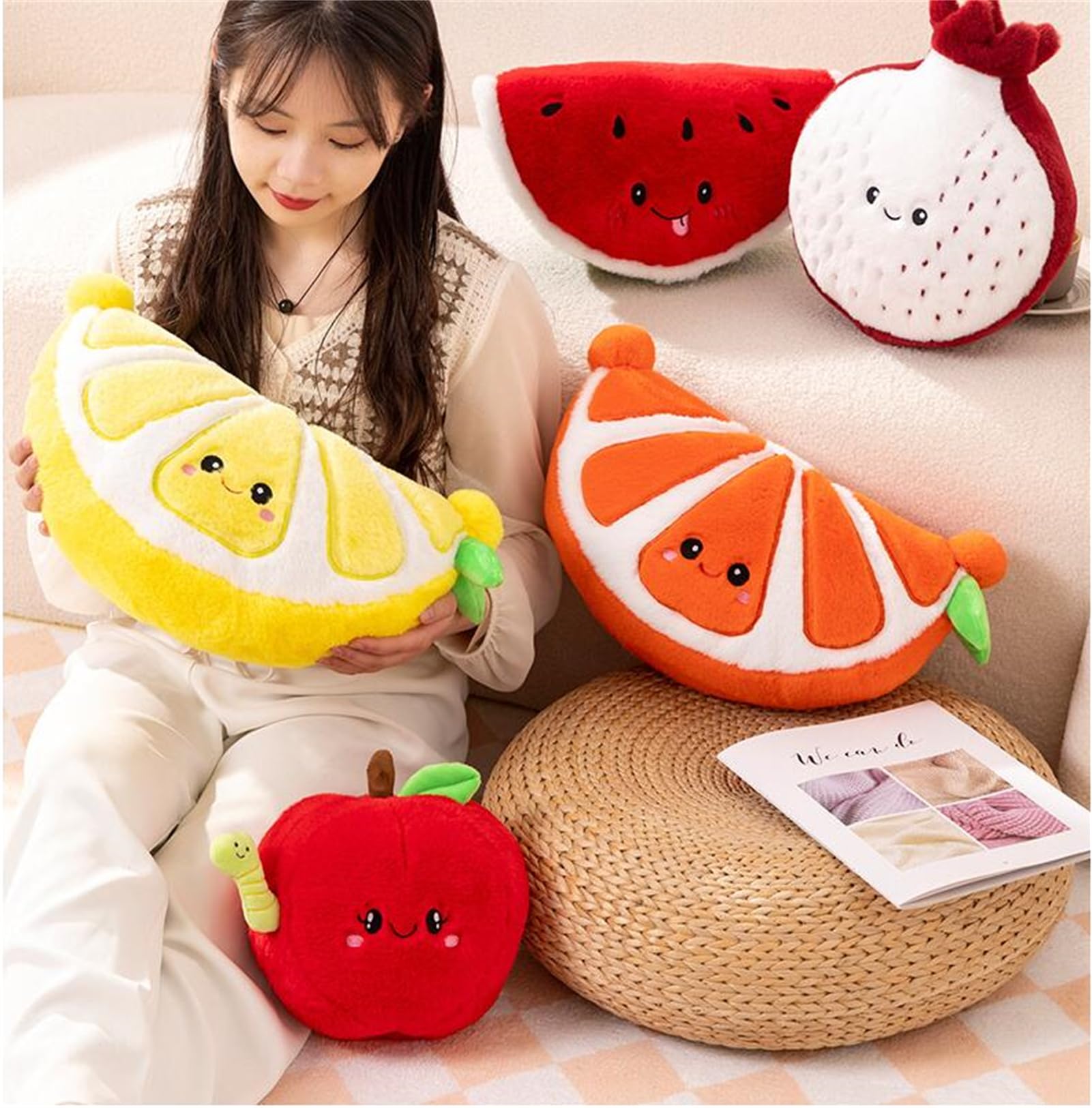 Herfair Obst Plüschtiere, Früchte Kuscheltier Kreativ Plüsch Kissen Kuschelkissen Kinder Kawaii Plüschkissen Spielzeug Geschenk für Jungen und Mädchen (Wassermelone)