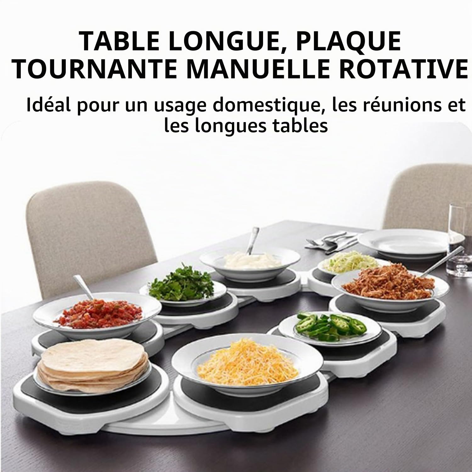 Plateau Tournant pour Table De Salle à Manger,Plateau De Service Rotatif à 360 ° pour 8 Plateaux,Service Rotatif pour Table à Manger Rectangulaire,pour Repas Familiaux Et Les Fêtes