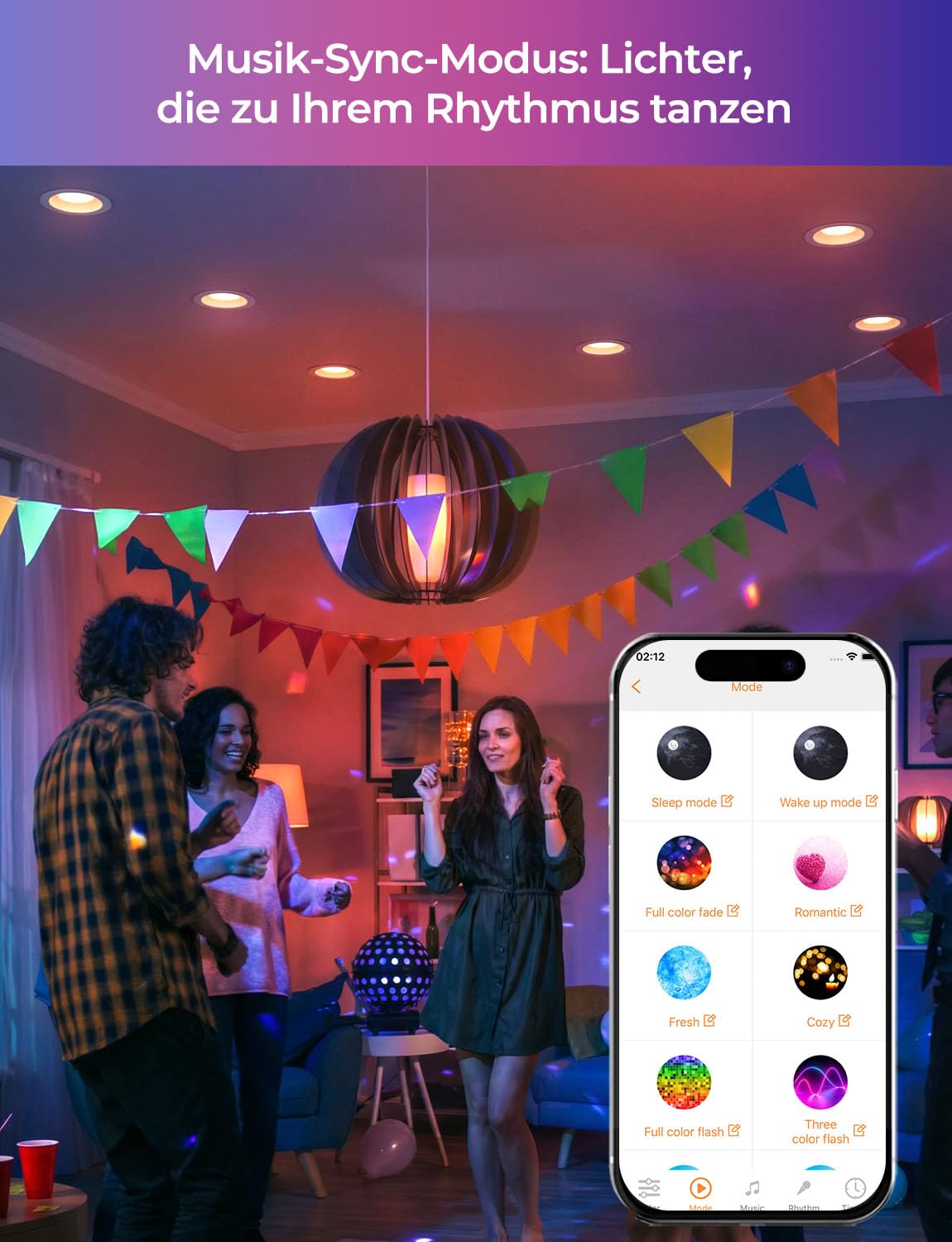 HEKEE Einbaustrahler LED RGB Bluetooth, Ф68-85mm RGBW LED Spots, Farbig LED Einbaustrahler 2700K-6000K IP44, Einbauspots mit Timer und APP-Steuerung（6 stück）