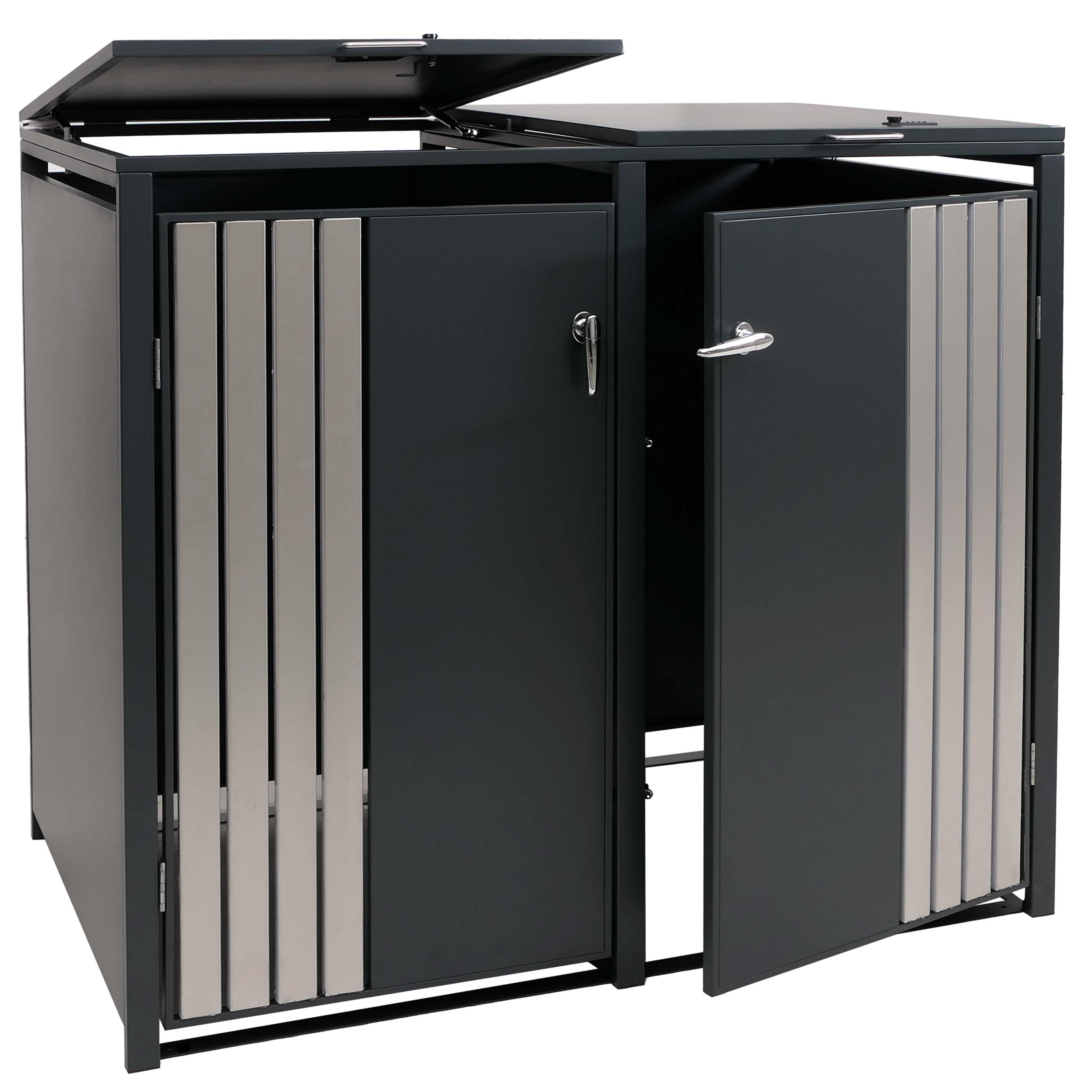 Mendler 2er-Mülltonnenverkleidung HWC-O67- anthrazit Edelstahl | Mülltonnenbox, mit Deckel, Metall, 122x132x84cm, 53kg