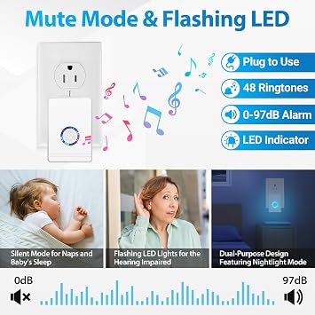 Door Chimes When Door Opens,Door Bell Chime,Wireless Motion Sensor Door Chime,Alarm for Doors When Opening,600ft Long Range,48Ringtones, Volume Adjustable,Night Light Function