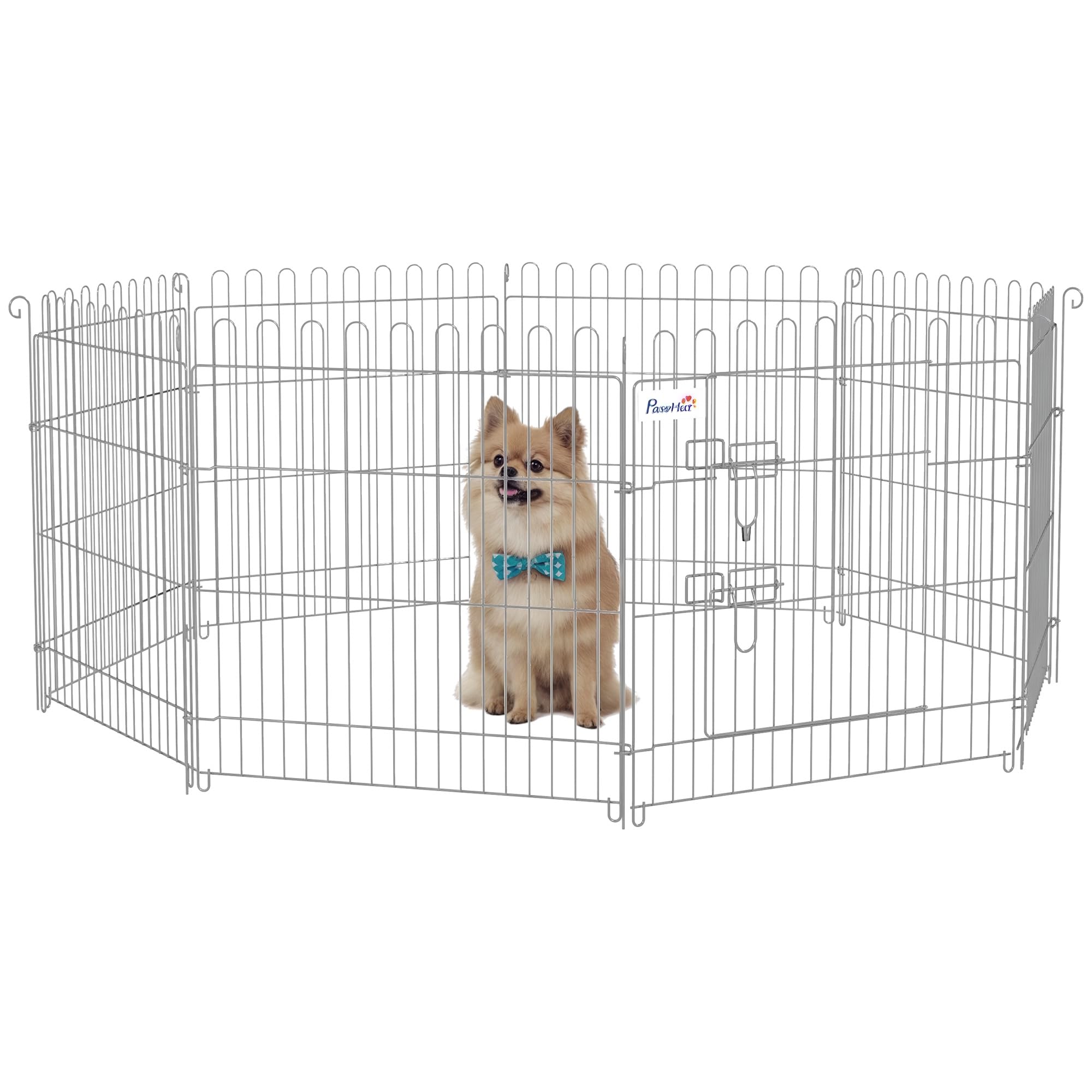 PawHut 8-Piece Dog Park 63 x 60 cm Folding Dog Fences with 1 Door and Steel Frame for Garden, Patio, Silver