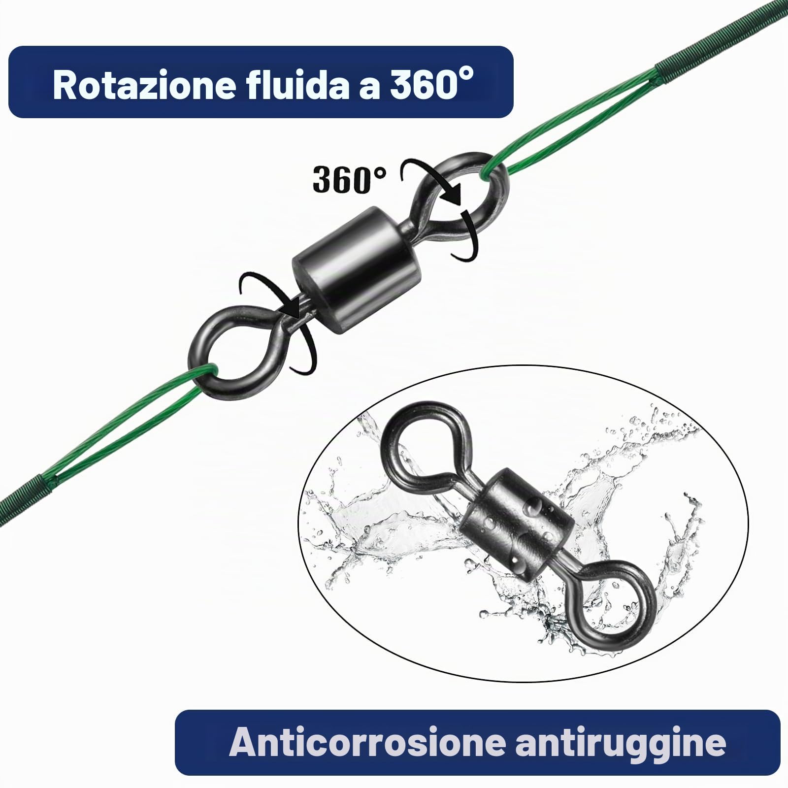 200/300 Pezzi Pesca Girelle 4# 6# 8# 10# 12# 14# Girelle da Pesca Girella per Trota Anelli Solidi Mulinello Pesca Set Girelle Micro per Evitare l'Aggrovigliamento delle Lenze da Pesca