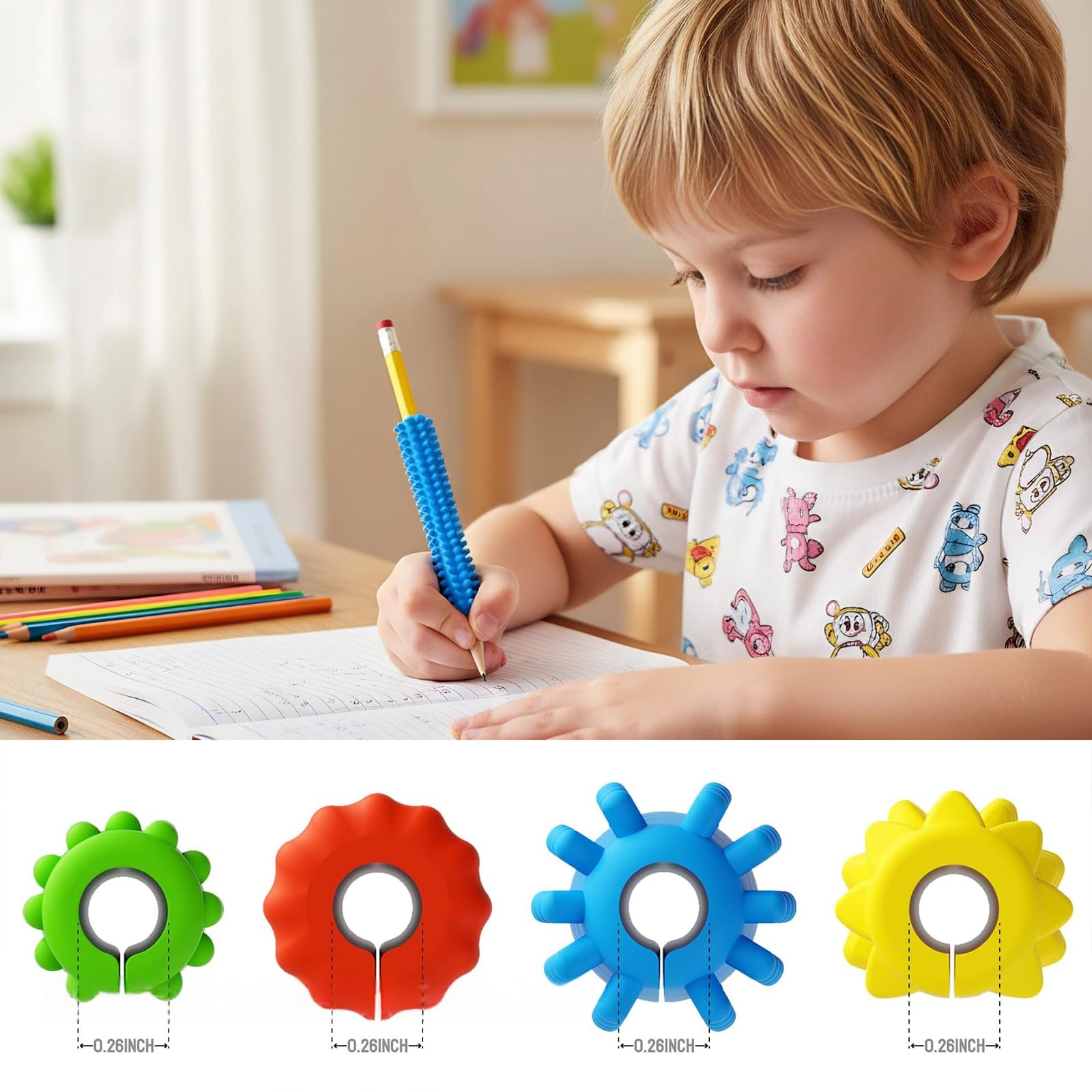 4 Agarres De Silicona Texturizados Para Bolígrafos | Ayuda Ergonómica Para Niños Y Adultos | 4 Diseños Táctiles | Ideal Para Escribir, Dibujar Y Concentrarse | Regalo Para Estudiantes Y Oficina