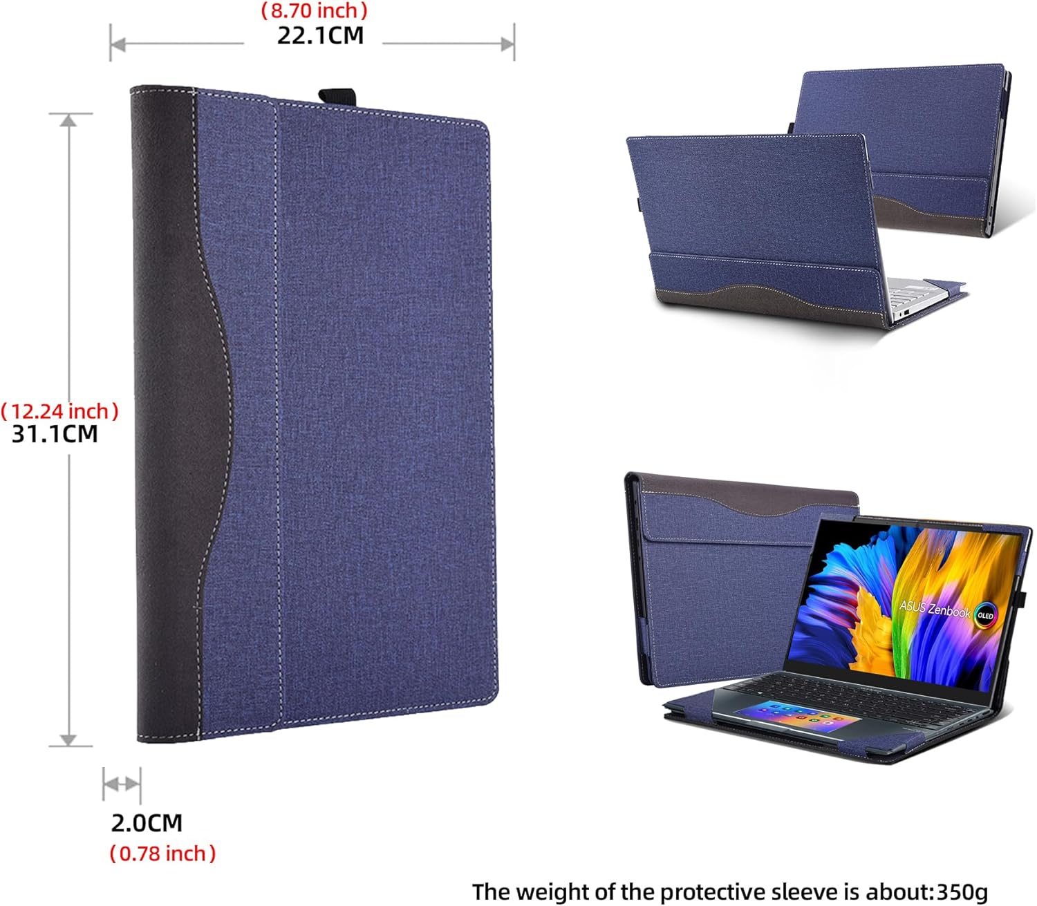 Laptop Cover for ASUS ASUS Zenbook 14X OLED UX5401|UX5401ZA|UX5400|UX5400ZB | UX5400ZF|Laptop 14” Case(Please Check the Model Table) PU Leather Inside Pocket Cover (Blue)