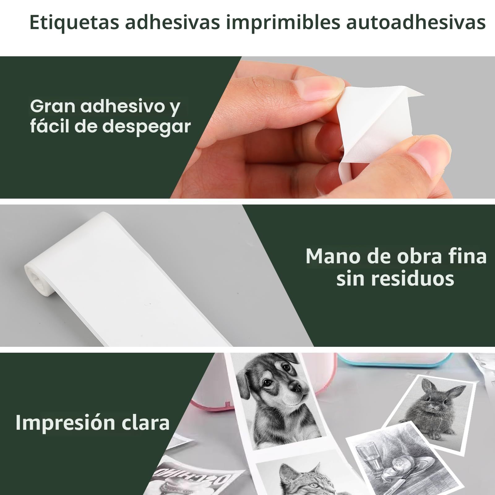 Pack de 10 Rollos de Papel Adesivo para Mini Impresora, Papel Termico para Cámara, Rollo para Impresora Térmica, Fácil de Reemplazar, Compatible con la mayoría de las cámaras de impresión.