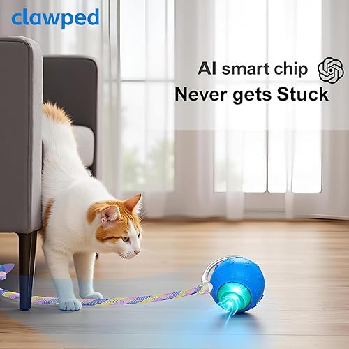 Miniatura 2 de Juguete interactivo de bola para gato, auto enrollable, activado por movimiento, 3 colas de varita reemplazables, reforzado con TPU de grado