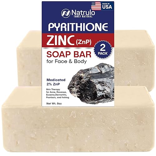 Pyrithione - Barra de jabón de zinc para cara y cuerpo, 4 onzas, limpiador para acné, rosácea, eccema, dermatitis, psoriasis, picazón, limpieza y