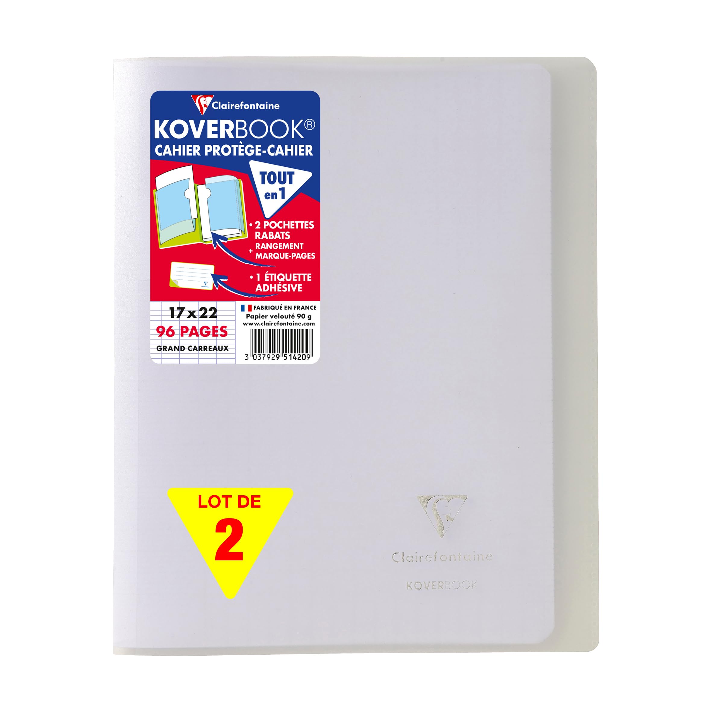 Clairefontaine 951420AMZC - Set of 2 Stapled Notebooks Koverbook Colourless - Size: 17x22 cm - 96 Seyes Ruled Pages - White Paper 90 g - Polypro Cover