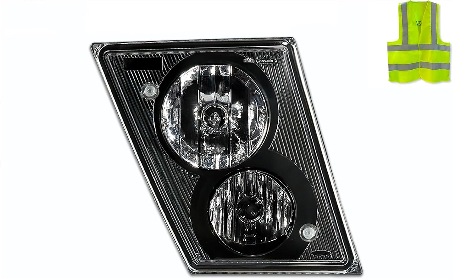 KOZAK Bumper FOG LIGHT Black Housing (Passenger Right Side) Compatible with Volvo VNM VN VNL 2004-2017 Semi Truck PLUS Logo Emblem, and Reflective Vest