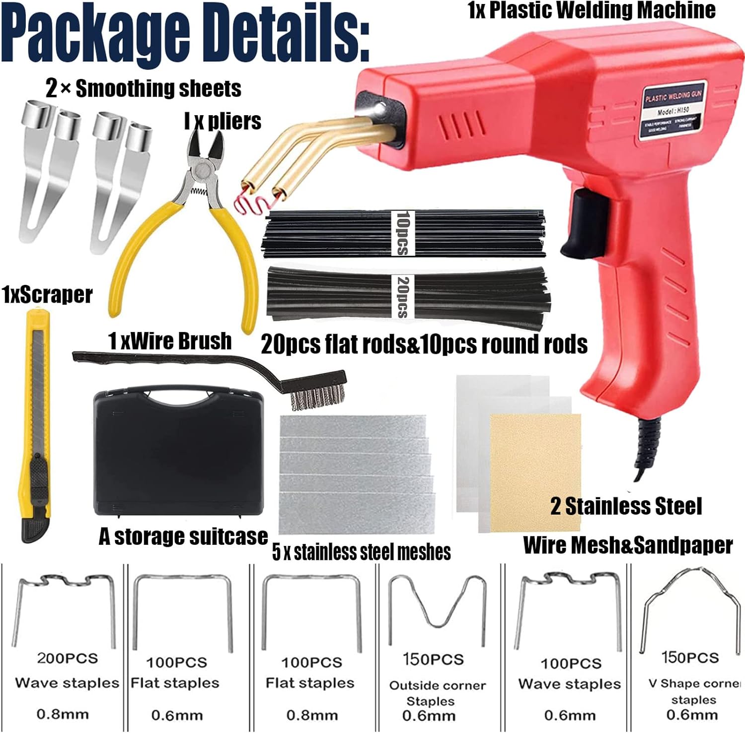 Upgraded 220W Plastic Welder Bumper Repair Kit,2-in-1 Plastic Welding Kit 800PCS Hot Staples & 30pcs Plastic Welding Rods,Hot Stapler Plastic Repair Kit for Car Bumper Kayak Crack Repairs(red)