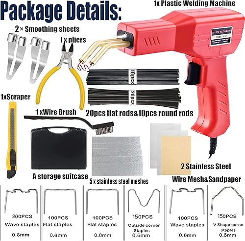 Miniatura 2 de Kit de Reparación de Parachoques con Soldador de Plástico Mejorado de 220W, Kit de Soldadura de Plástico 2 en 1 con 800 Grapas Calientes y 30