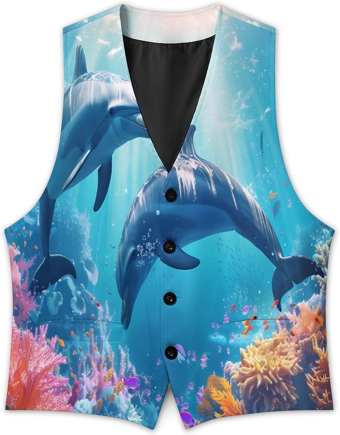 Dolphins Tropical Fish Ocean Mens Suit Vests V-Neck Casual Vest Dress Formal Tuxedo Wedding Waistcoat