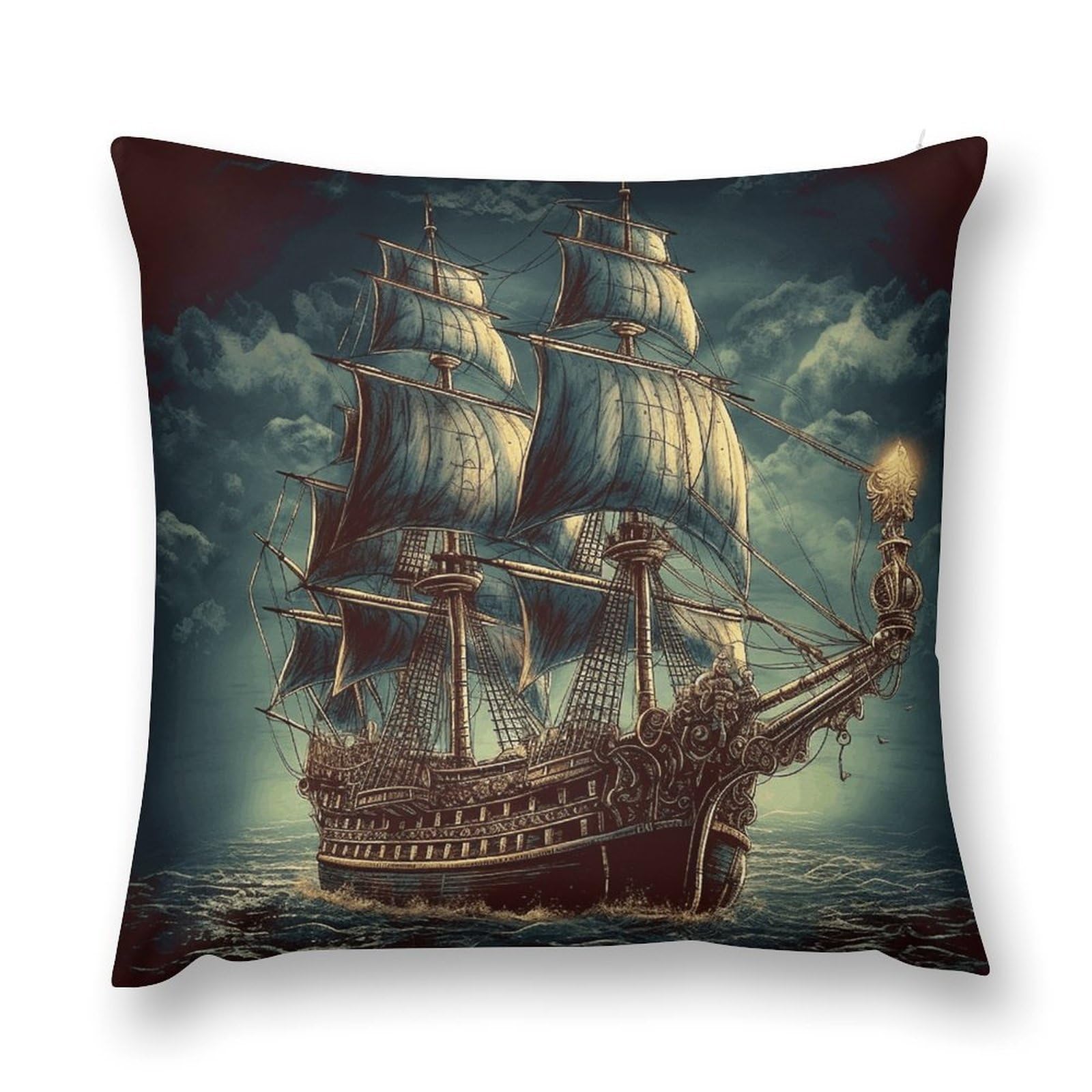 Nautical Vintage Sailing Pirate Ship Throw Pillow Cover with Hidden Zipper Farmhouse Couch Pillow Cover Cozy Soft Short Plush Cushion Case Fashion Square Decorative Pillow Cover for Living Room