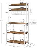 Vista 11 de VASAGLE Hutch - Estante para panaderos con toma de corriente, soporte para microondas de 14 ganchos, barra de café ajustable con panel de alambre