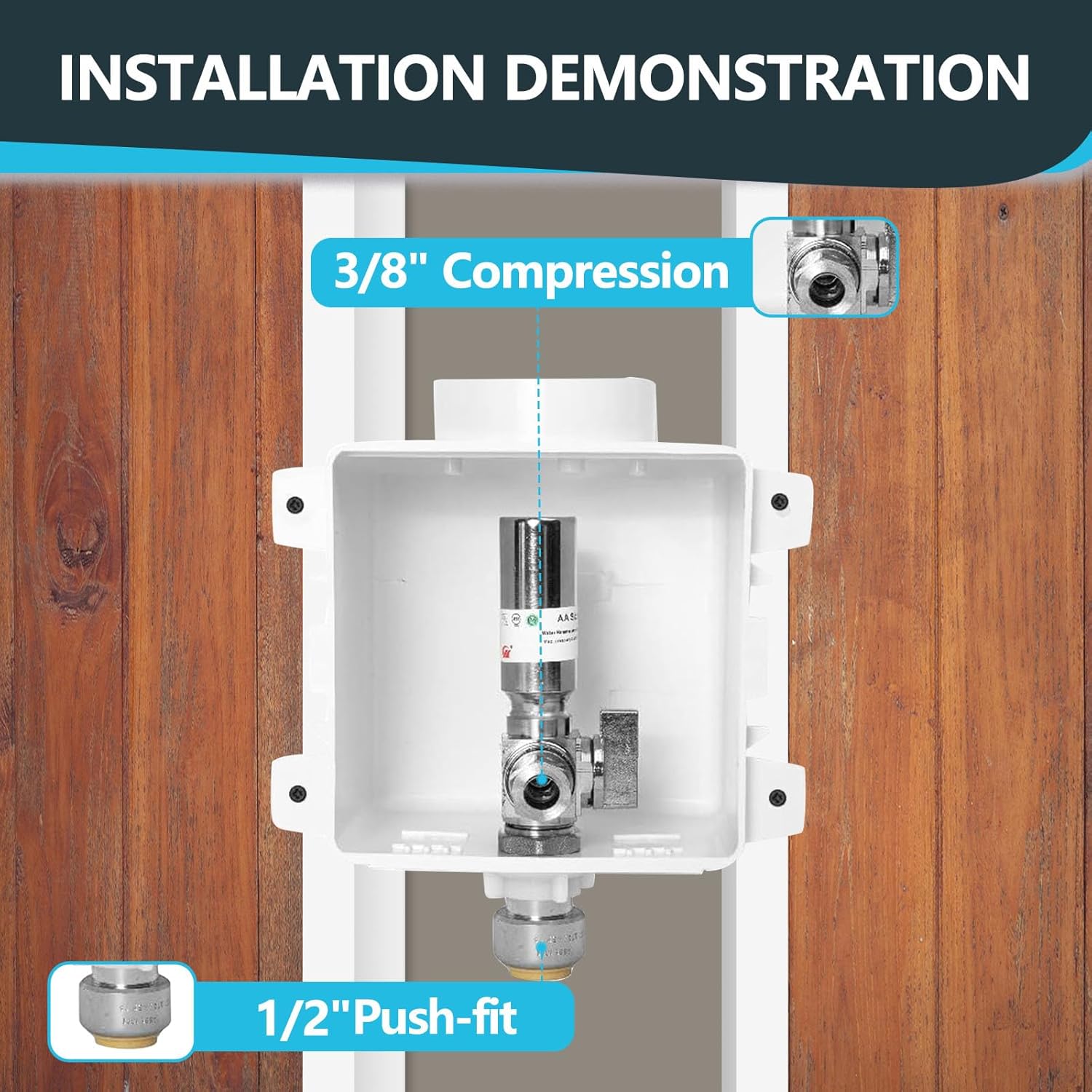 1 Pack Seelink Dishwasher Outlet Box, 1/2 Inch Push-fit Inlet with Installed 1/4-Turn Stop Angle Valve, Pre-Assembled Outlet Box with Stainless Steel Hammer Arrestor