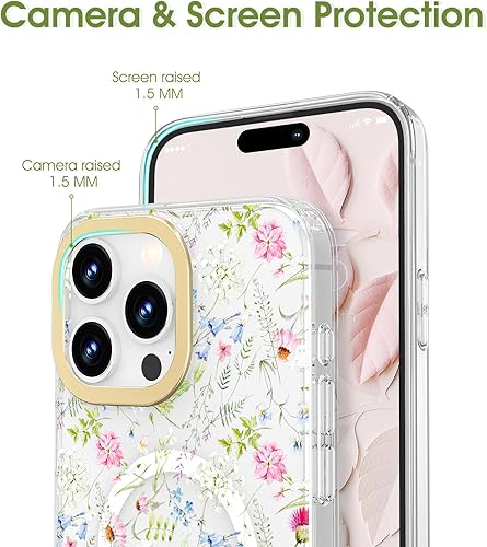 Miniatura 4 de MILPROX Funda compatible con iPhone 15, compatible con MagSafe, bonito patrón floral de flores con niñas y mujeres, funda protectora magnética