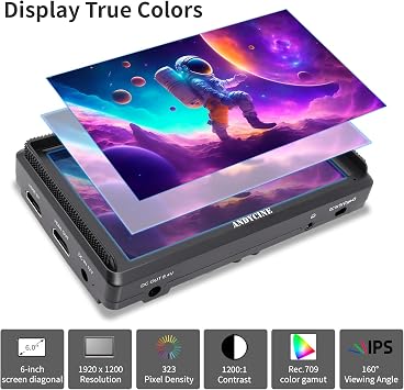 ANDYCINE A6 V2 6 Inch HDMI Field Monitor 1920x1080 Camera Fiedl Monitor Bundle with 4k HDMI in/Out Tilt Arm, Power Output, Battery & Carry Case Included
