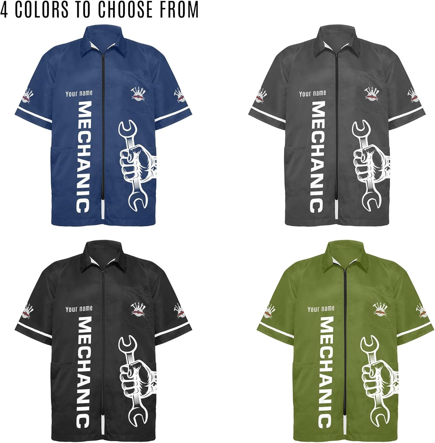 Custom Men Mechanic Work Shirts with Logo Text, Personalized Auto Repair Workwear, Automotive Uniform Zipper Jacket - Image 4