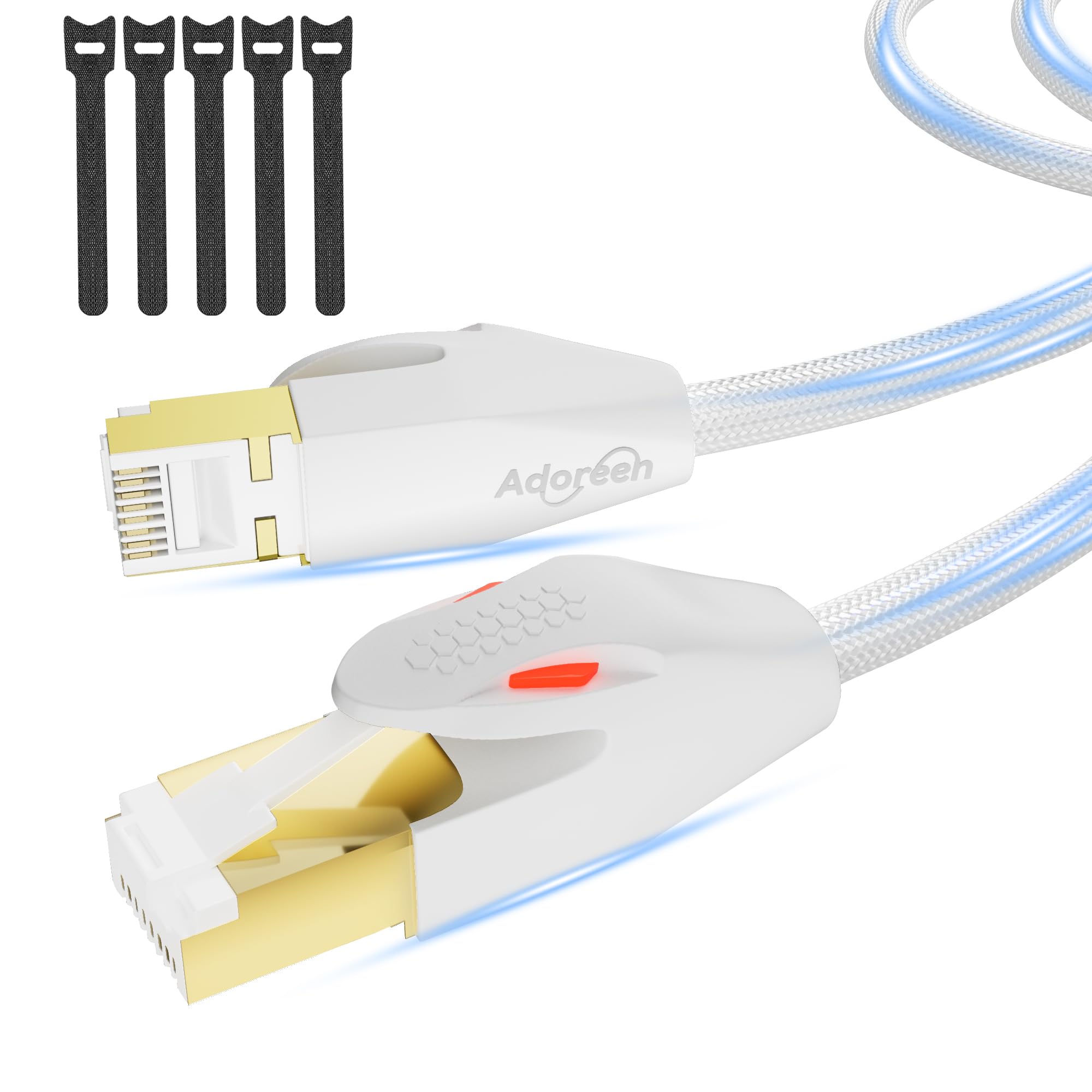 Adoreen CAT 8 Ethernet Cable 15 FT White, High Speed 40Gbps 2000Mhz Network Internet Cable S/FTP Shielded 26AWG Braided Heavy Duty RJ45 LAN Cord, POE