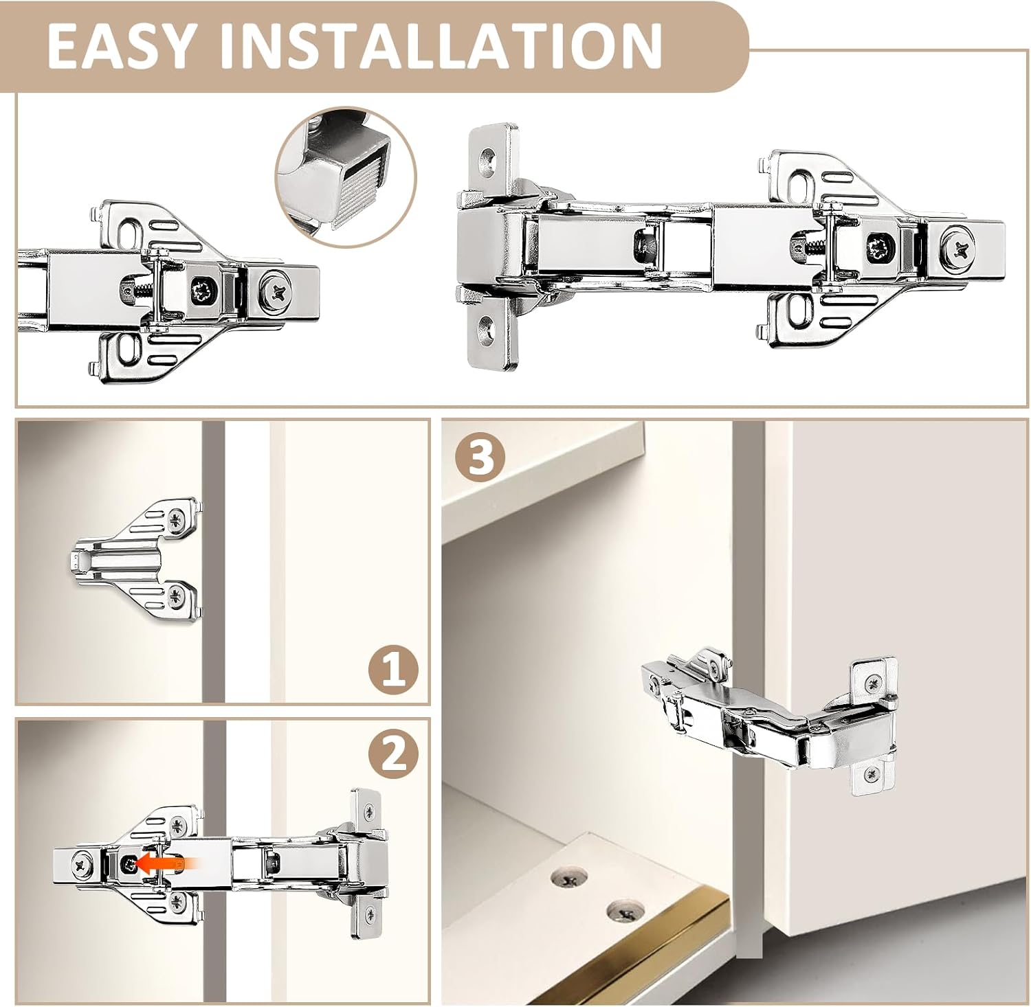 Probrico 6 Pair (12pcs) American Face Frame Hidden Concealed 165 Degree Corner Kitchen Cabinet Door Hinges Soft Closing Full Overlay