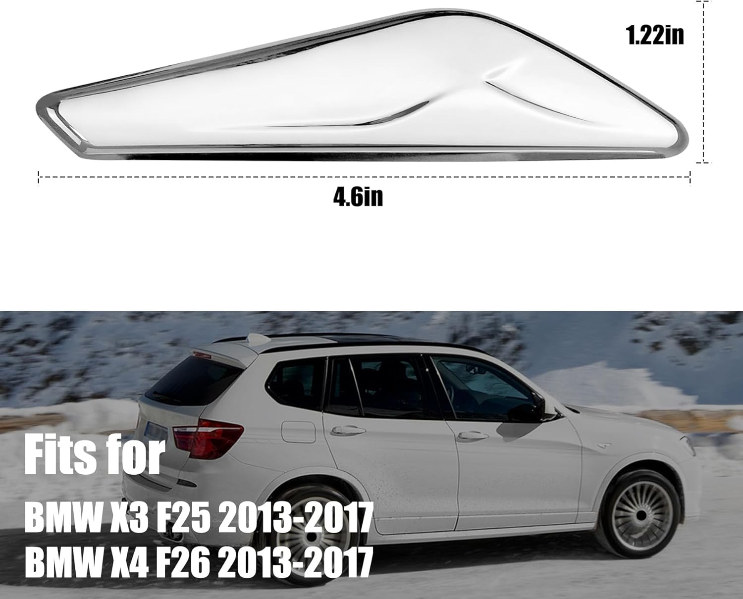 Front Side Fender Chrome Trim Finisher Fits For BMW X3 X4 F25 F26 2013-2017 Replace 51117338570 51117338569 Right Left Side Fender Chrome Panel Marker Finisher 2 Pcs