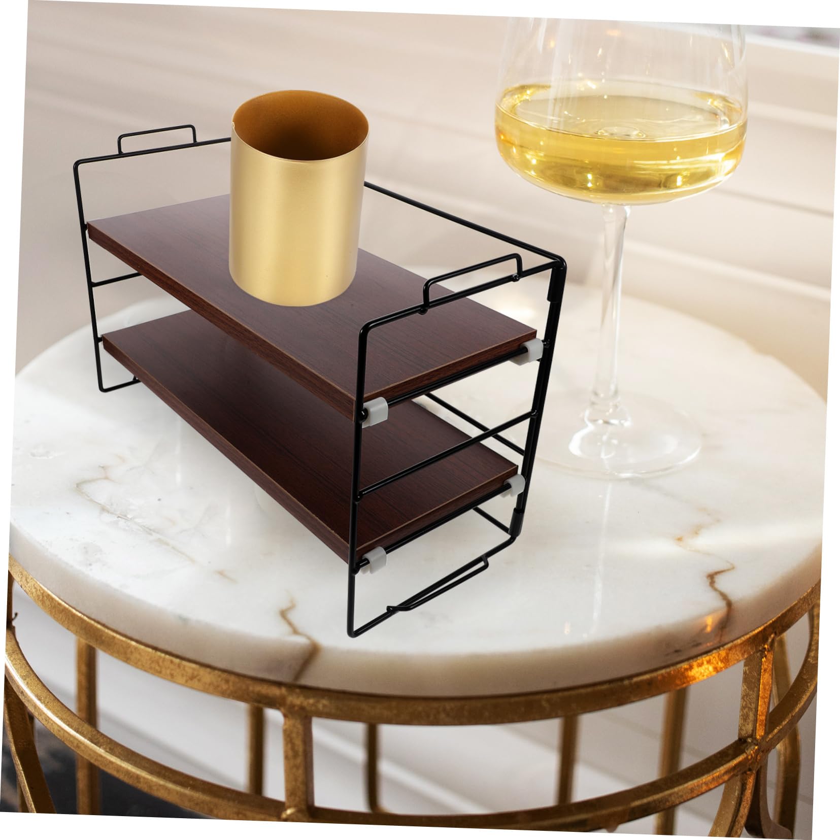2-stöckiger Make Up Organizer aus Eisen und Holz mit Großer Kapazität zur Aufbewahrung von Kosmetik Schminktisch und Badezimmer