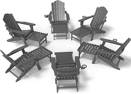 Miniatura 54 de FOOWIN Adirondack - Silla Adirondack con otomana retráctil, silla Adirondack plegable ajustable de polietileno de alta densidad con bandejas 4 en 1