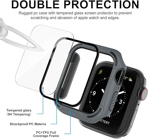 Vista 51 de Recoppa Funda resistente para Apple Watch de 1.732 pulgadas Series SE 6/5/4 con protector de pantalla, duradera serie Quattro Pro Series a prueba