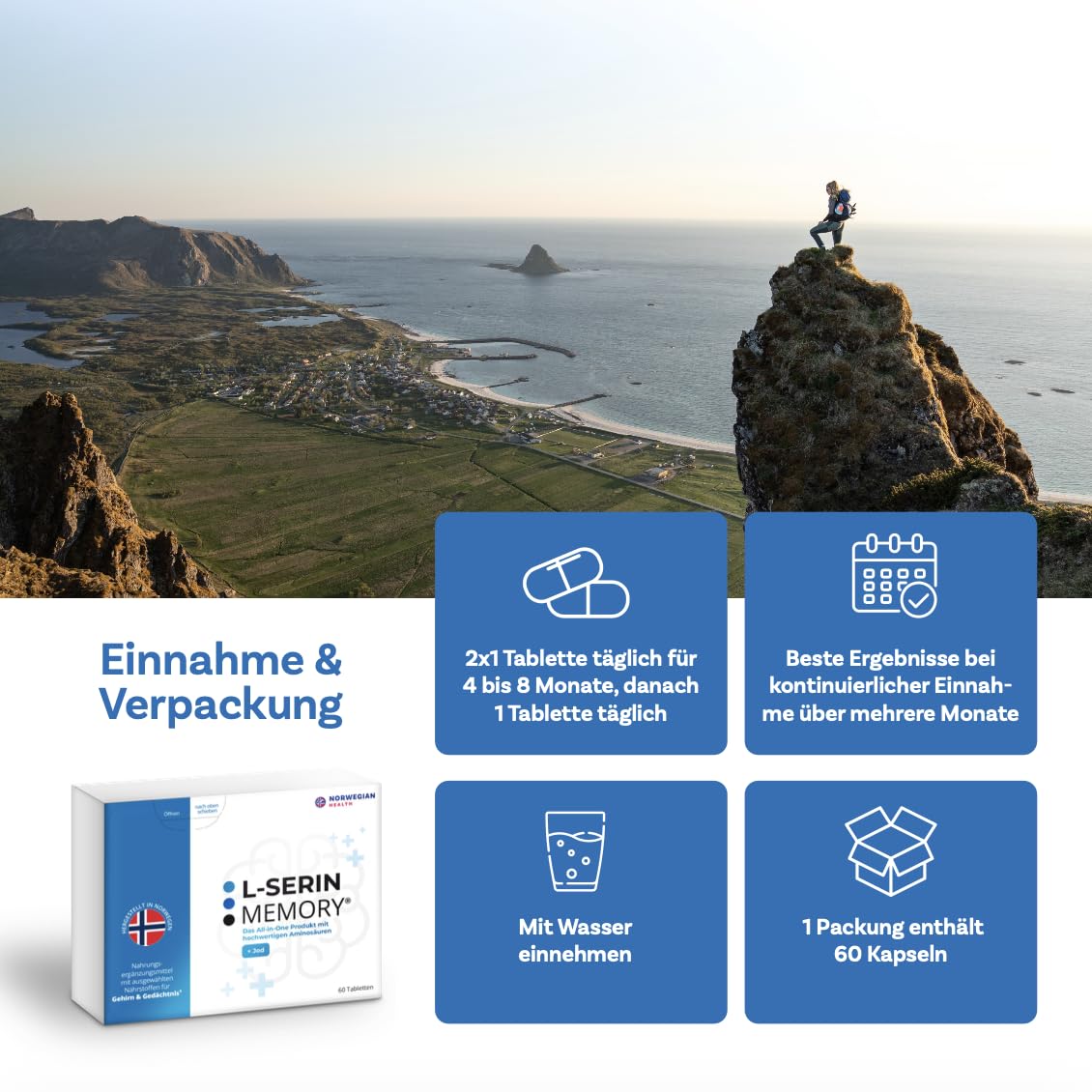 L-SERIN MEMORY® – Gedächtnis & Konzentration | 10 Nährstoffe mit L-Serin, Acetyl-L-Carnitin, Bacopa & Vitamin B12 | Für kognitive Leistung & Fokus | 60 Tabletten
