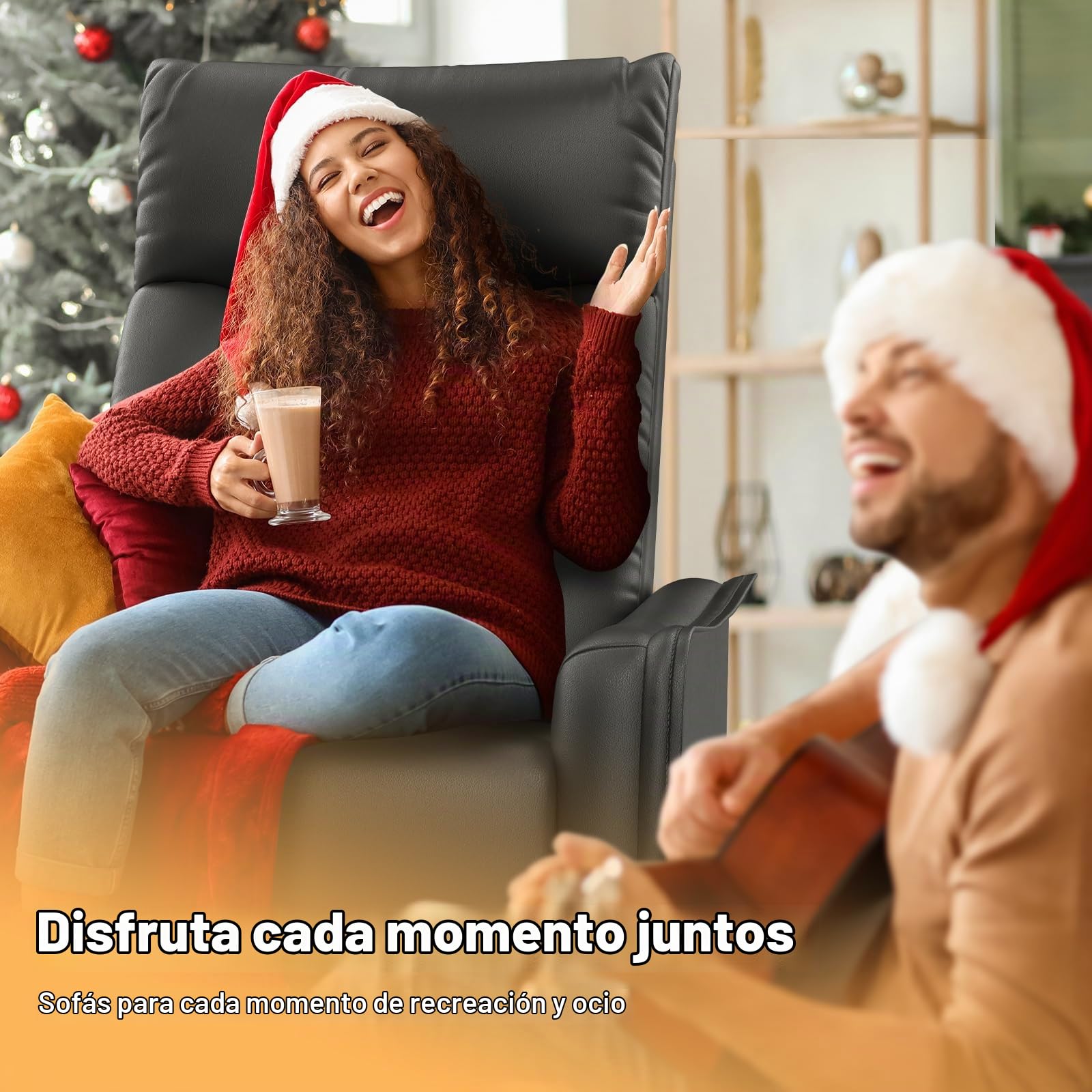 Sillón reclinable Mecedora giratoria con Masaje y Calor, reposapiés extendido,Sillón reclinable 3 en 1 para Sala de Estar, sofá Individual Ajustable con Bolsillos Laterales Doble