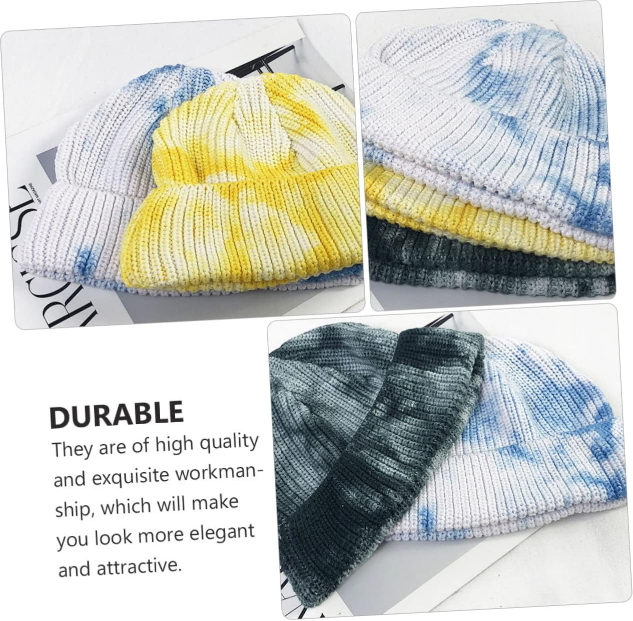 Tie-Dyed Woolen Cap Blue Cotton Winter Knit Hat for Girls Boys