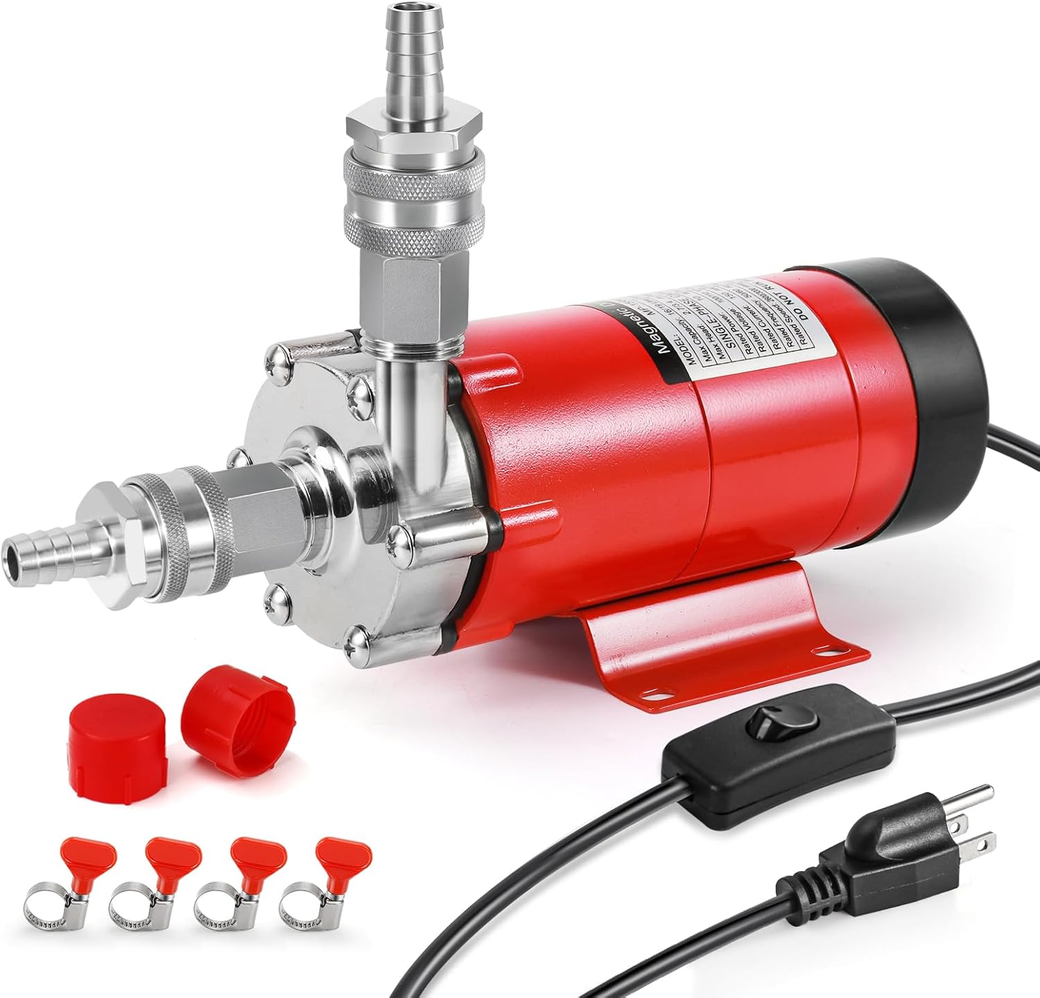 Wort Pump High Temp Magnetic Beer Pump Food Grade Wort Pump for Brewing Stainless Steel Head Brew Pump Magnetic Drive Pump Homebrew Wort Transfer Pump with Inline Switch Quick Disconnects