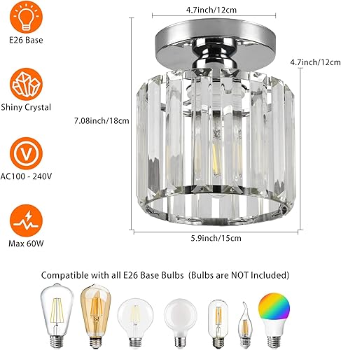 Miniatura 5 de Lámpara de techo semiempotrada, lámpara de techo de cristal plateado para cocina, pasillo, entrada, balcón, comedor, sala de estar, bar
