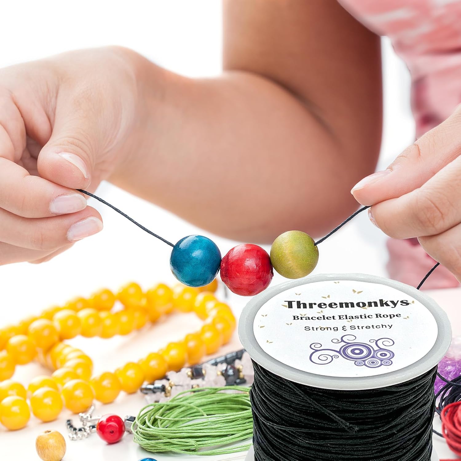 Three-Strand Elastic Cord with a Diameter of 1 mm and a Length of 330 feet, Used for Hand-Made Jewelry Beads Bracelets Bracelets thumbnail