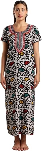 9shines Label Stylish Cotton Batik Nighty Maxi for Women | Full Length Trendy Nightgown | Premium Nightdress | Nightwear |...