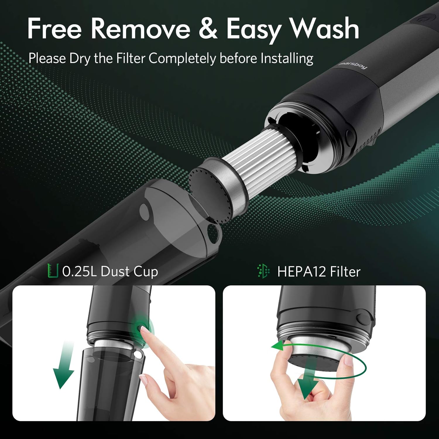Bеѕt Dеаl Chеар 🛒 Handheld Vacuum - Marsboy Vacuum Cleaner Cordless with Dual Suction Mode, Low Noise 65dB,1.4lbs USB-C Mini Portable Vacuum with Matte Material & HEPA Filter for Home Office & Car Lightweight Cleaning