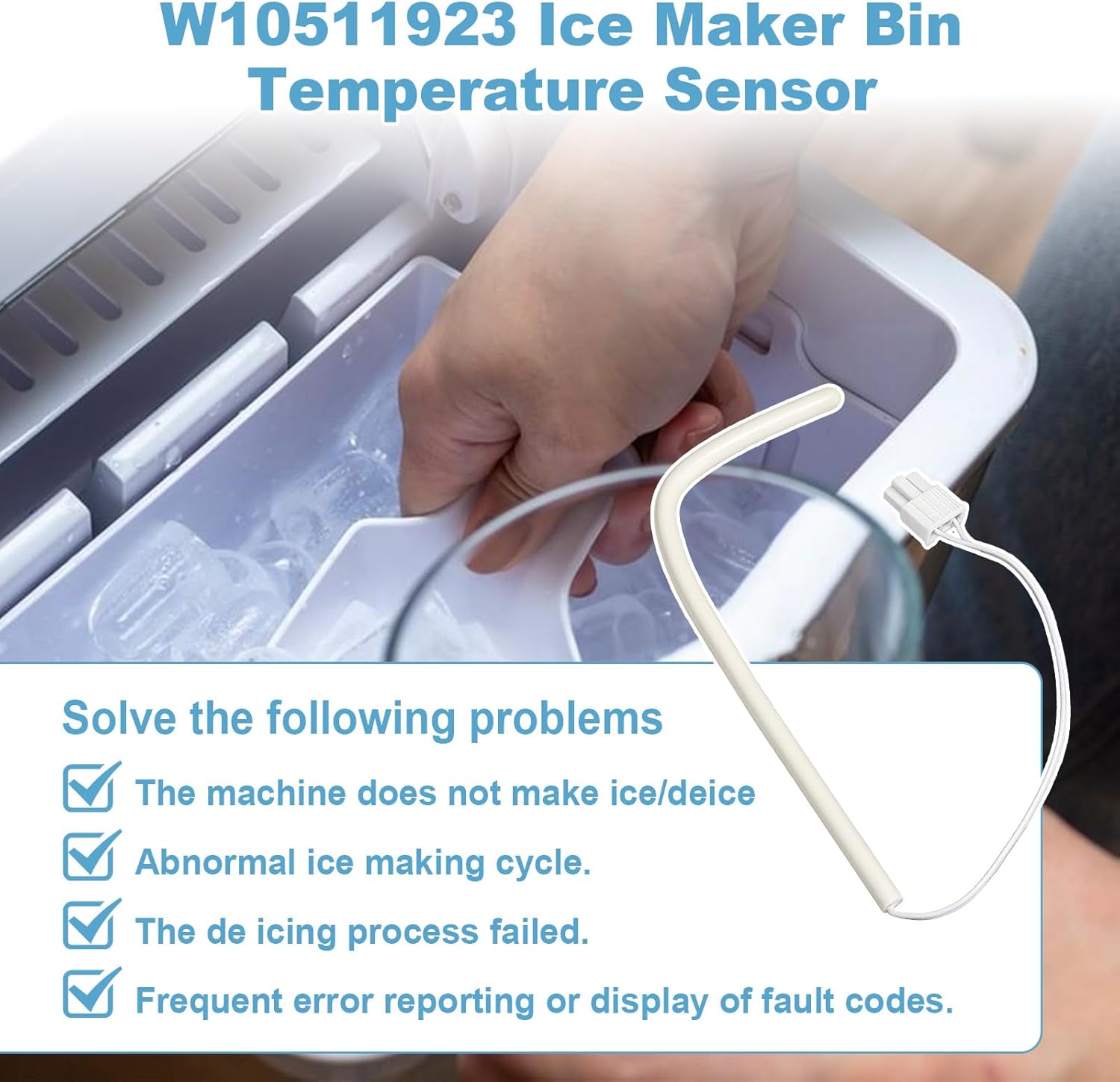 W10511923 Ice Maker Bin Temperature Sensor Compatible with Whirlpool KitchenAid Kenmore Ice Maker Refrigerator Replace WPW10511923 AP6022509 3021097 PS11755842 Refrigerator Ice Machine Bin Thermistor