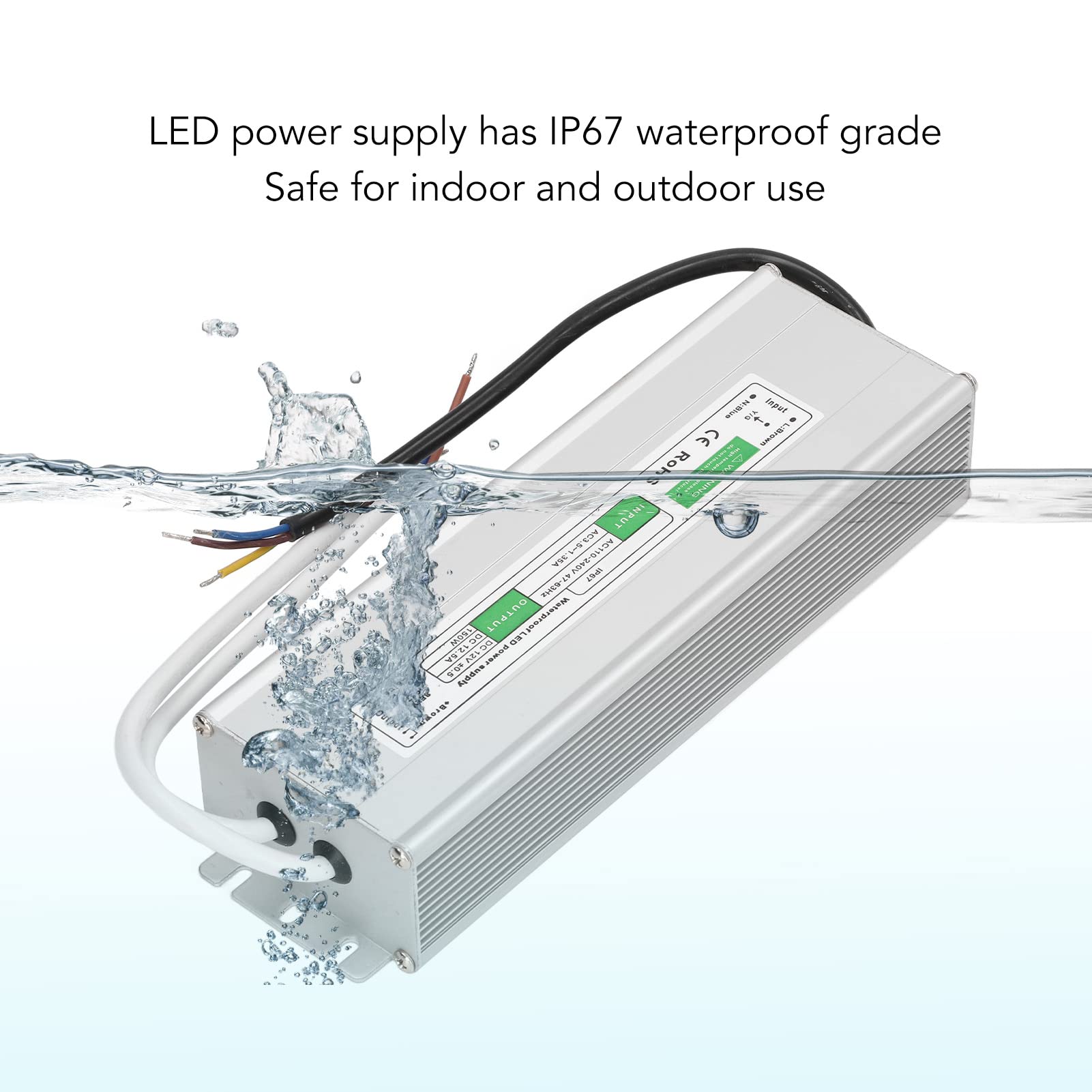 Driver LED, Adattatore per Trasformatore di Alimentazione IP67 Impermeabile da 150 Watt, Adattatore Ultra Sottile per Trasformatore a Bassa Tensione AC110-240V per Luci a LED (12V-150W)