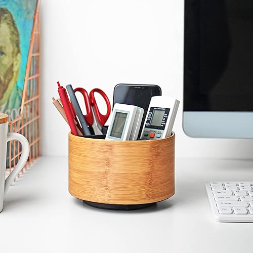 Miniatura 6 de Hennaja Organizador redondo de cuero para suministros de arte, soporte para control remoto, giro de 360 grados, soporte multifuncional para lápices