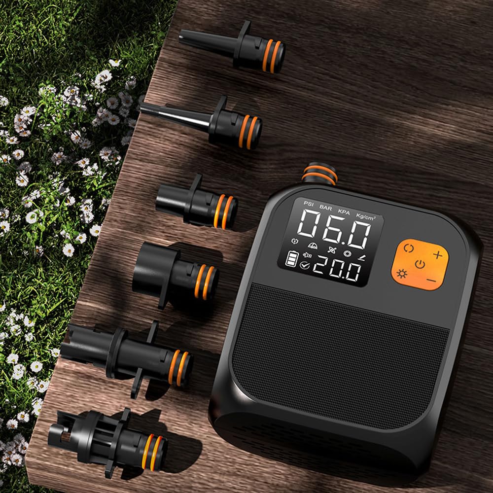TFixol Pompe à pagaie portable 25 PSI haute pression électrique A Compresseur Pompe Banque avec 6 buses et lumière pour bateau gonflable Planche de surf Stand Up Paddle D A Mattr Anneaux de natation