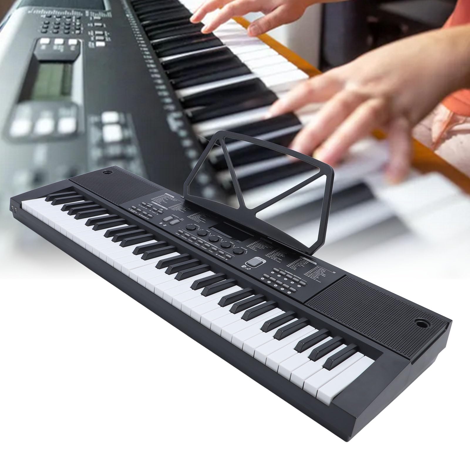 SEAFRONT Ideal para Principiantes Teclado Electrónico de 61 Teclas Altavoces Duales Pantalla LED Atril Alimentado por USB con Teclas Iluminadas Órgano Electrónico