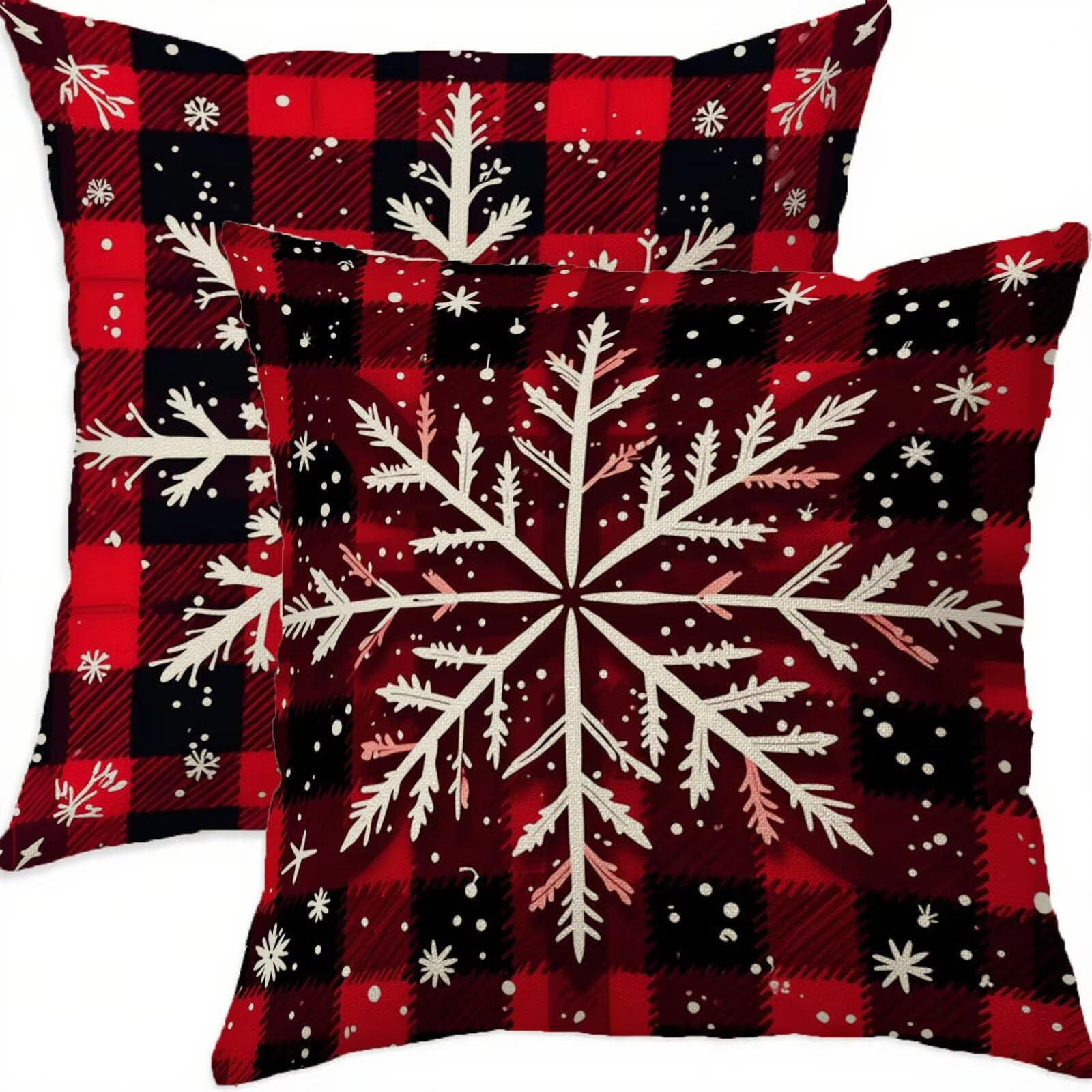 Housse de coussin 65x65 imperméable double face en lin rouge de Noël