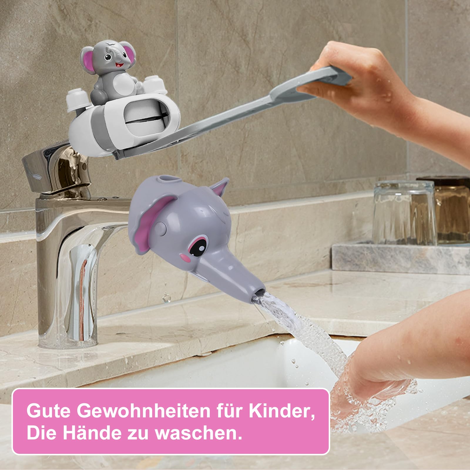 Prolongateur Extension Poignee Robinet Enfant 1 Pièces Faucet Extender Rallonge De Robinet Design en Forme de éléphant Réglable pour Buse Deau Extender, Cuisine, Salle de Bain, Robinet Accessoires