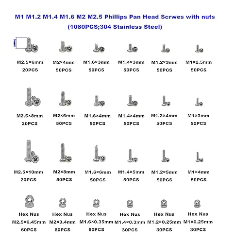 Miniatura 2 de Metric M1 M1.2 M1.4 M1.6 M2 M2.5 304 Acero Inoxidable Phillips Cabeza de cacerola Pequeña Máquina Tornillos Tuercas Surtido Kit
